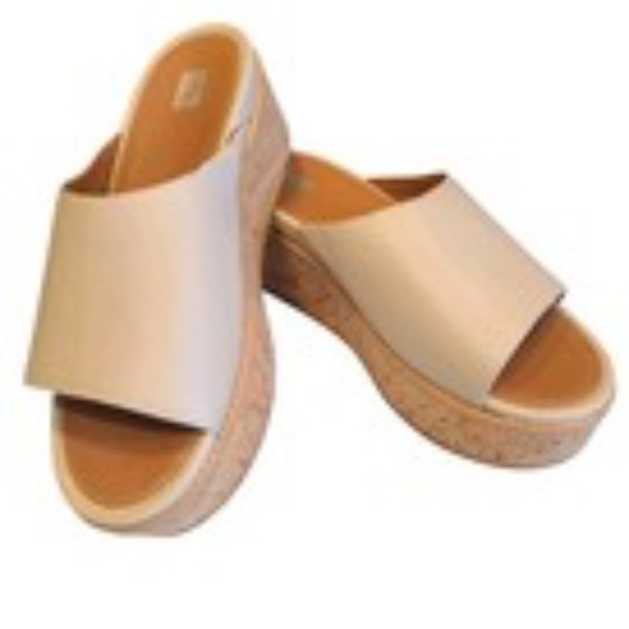 New FitFlop Eloise Slides Sandals Women  Beige Leather Cork Wrap Wedge 9US EUC - Picture 6 of 6